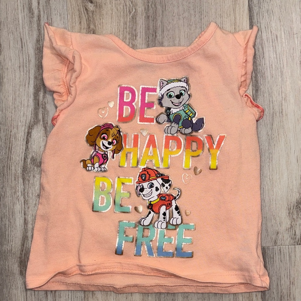 Paw Patrol Peach Short Sleeve Tee with Colorful Characters